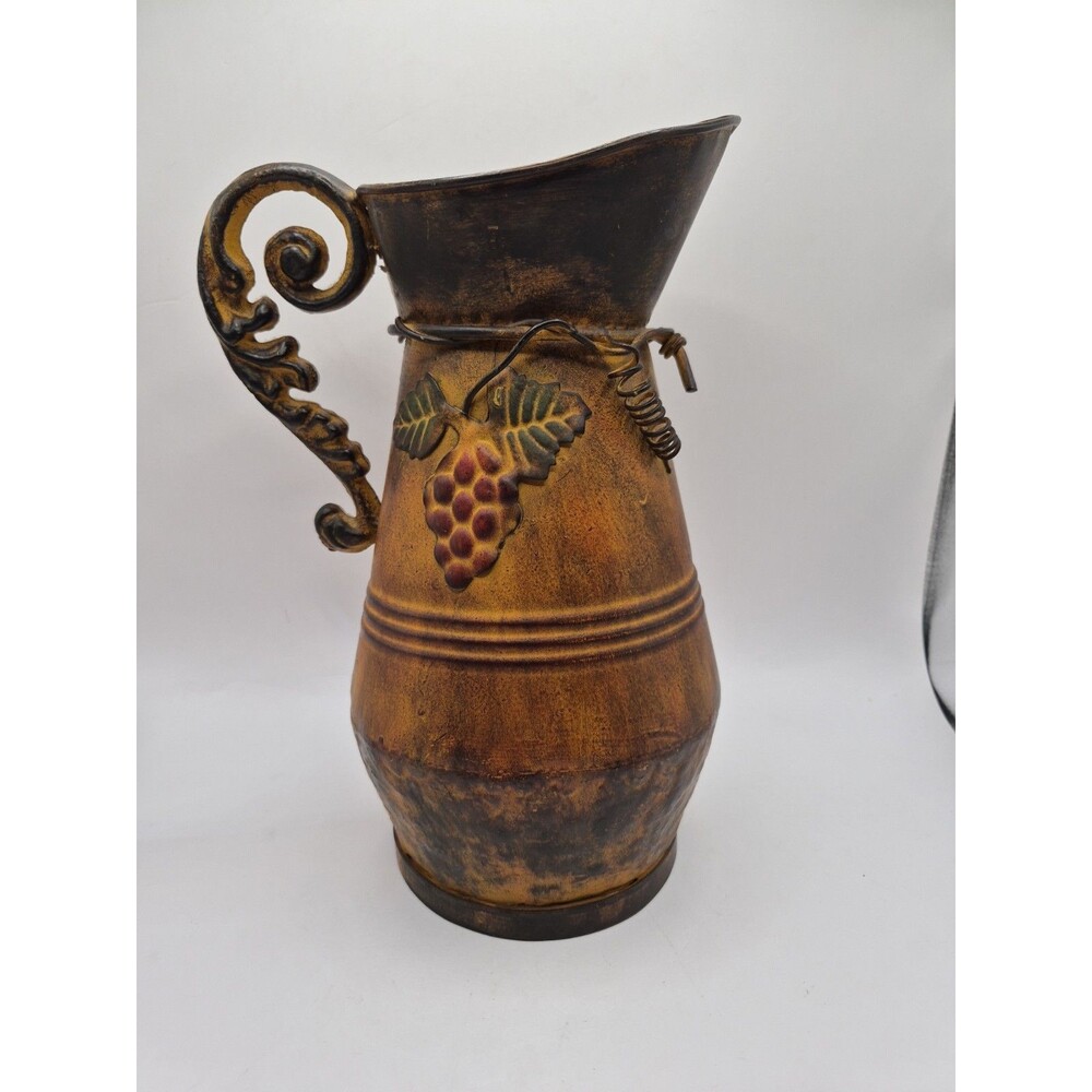 Rustic Tuscan Grapevine Vase Decorative Metal Look Pitcher Wine Country Decor